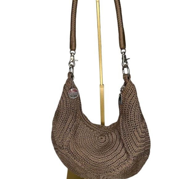 The Sak Handbags - The Sak Women's Brown Crochet Shoulder Bag with Zip Closure EUC Satchel